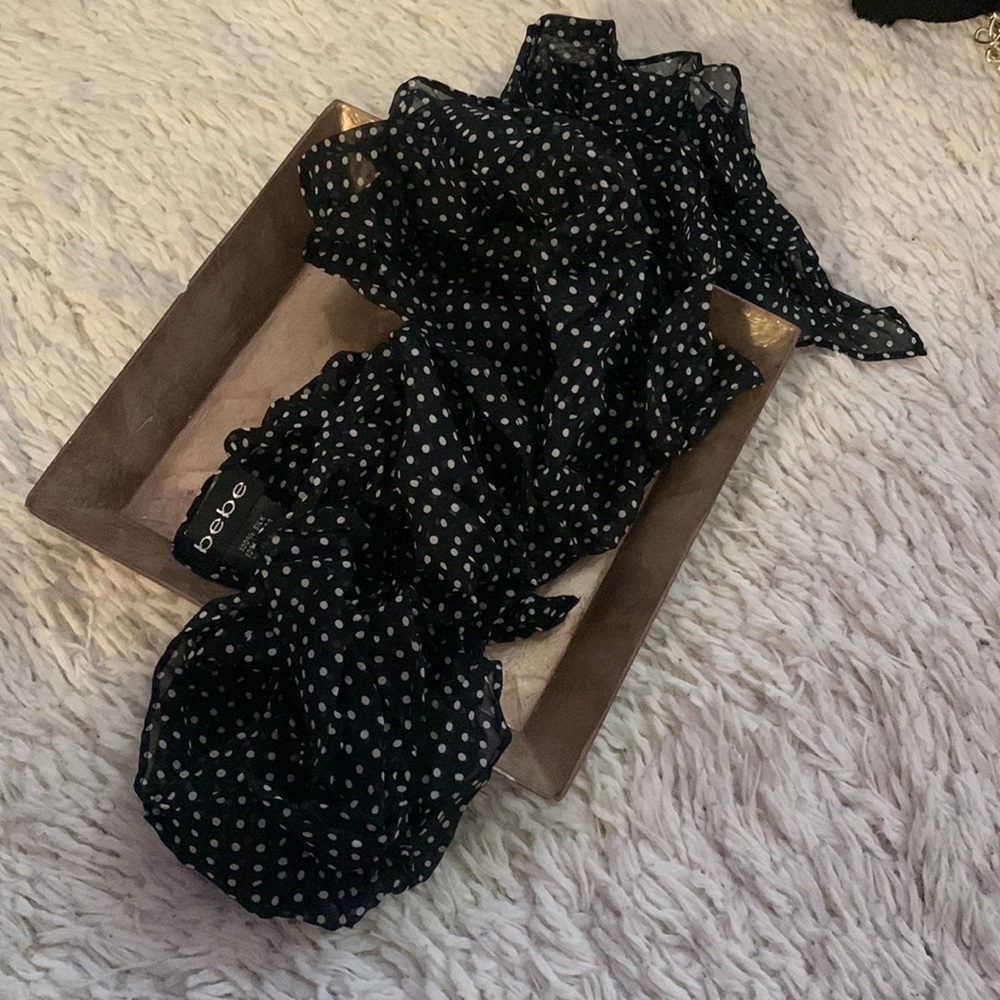 Y2k bebe Black White Silk Polka Dot Print Scarf Belt